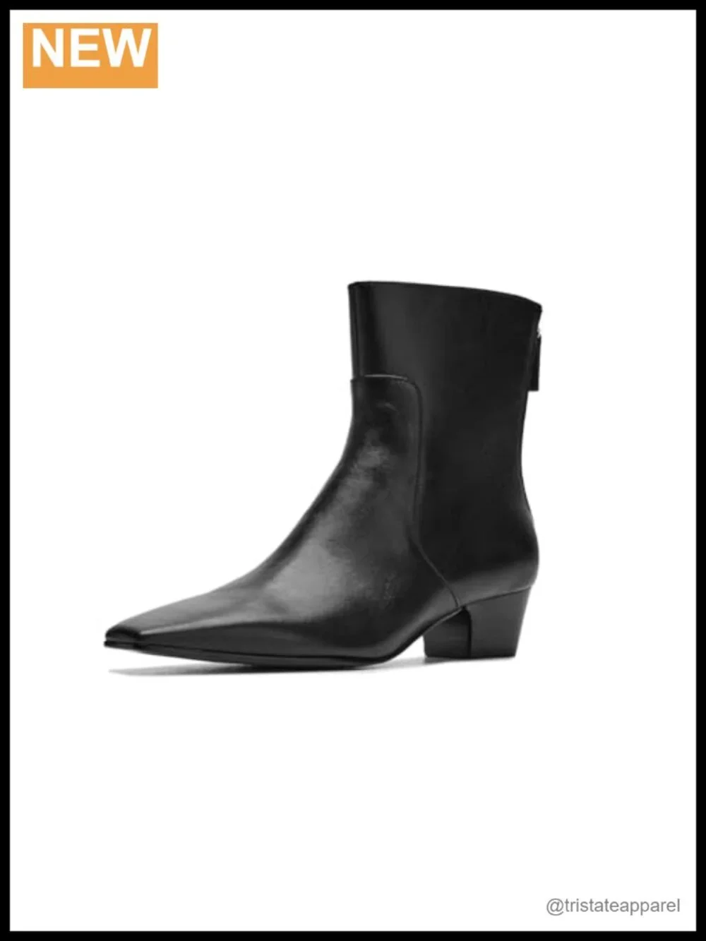 Leather Ankle Booties Block Heel Zip Square Toe Women's Boots